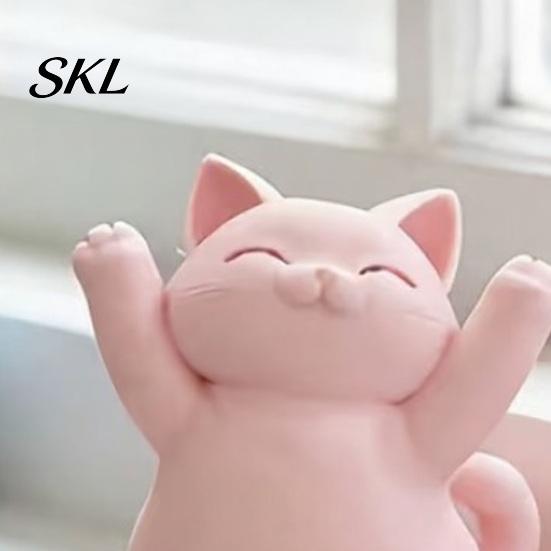 Mechanical Balance Ornaments 3D Printed Pink Hugging Cat Figurine, Adorable Sitting Kitten Statue with Raised Paws, Narrative Space Decor Kawaii Desk