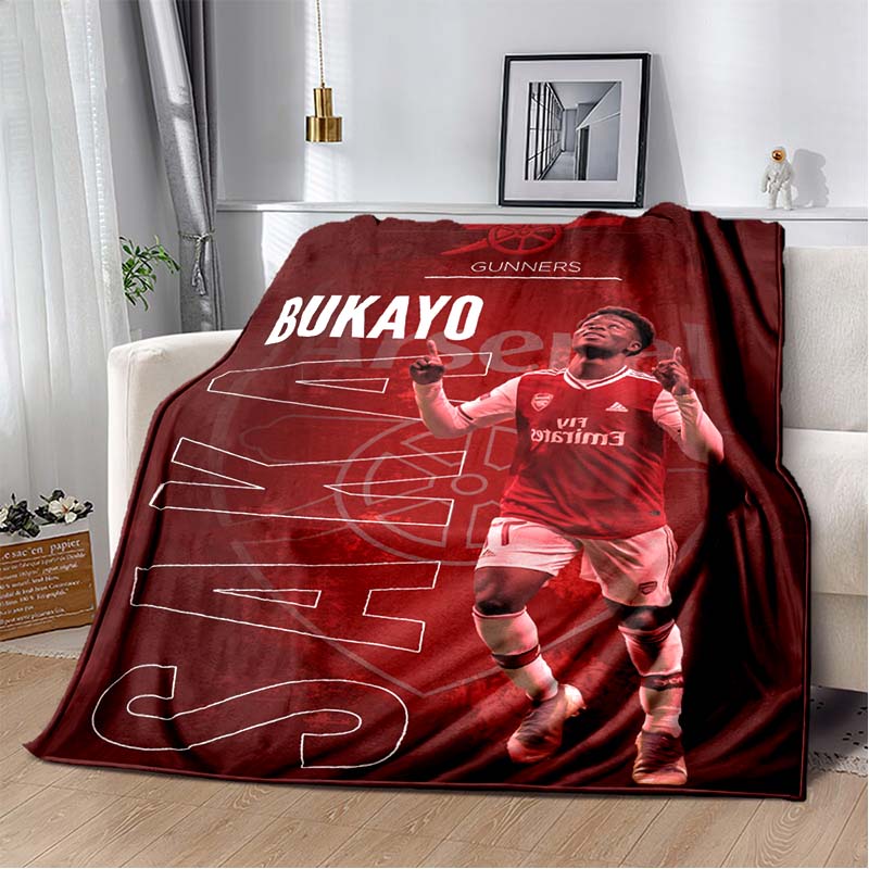 Bukayo Saka Football Fleece Blanket, Soccer Player Saka Red Background Print Throw Blanket, Soft Warm Blanket for Sofa Bedroom Fan Decor