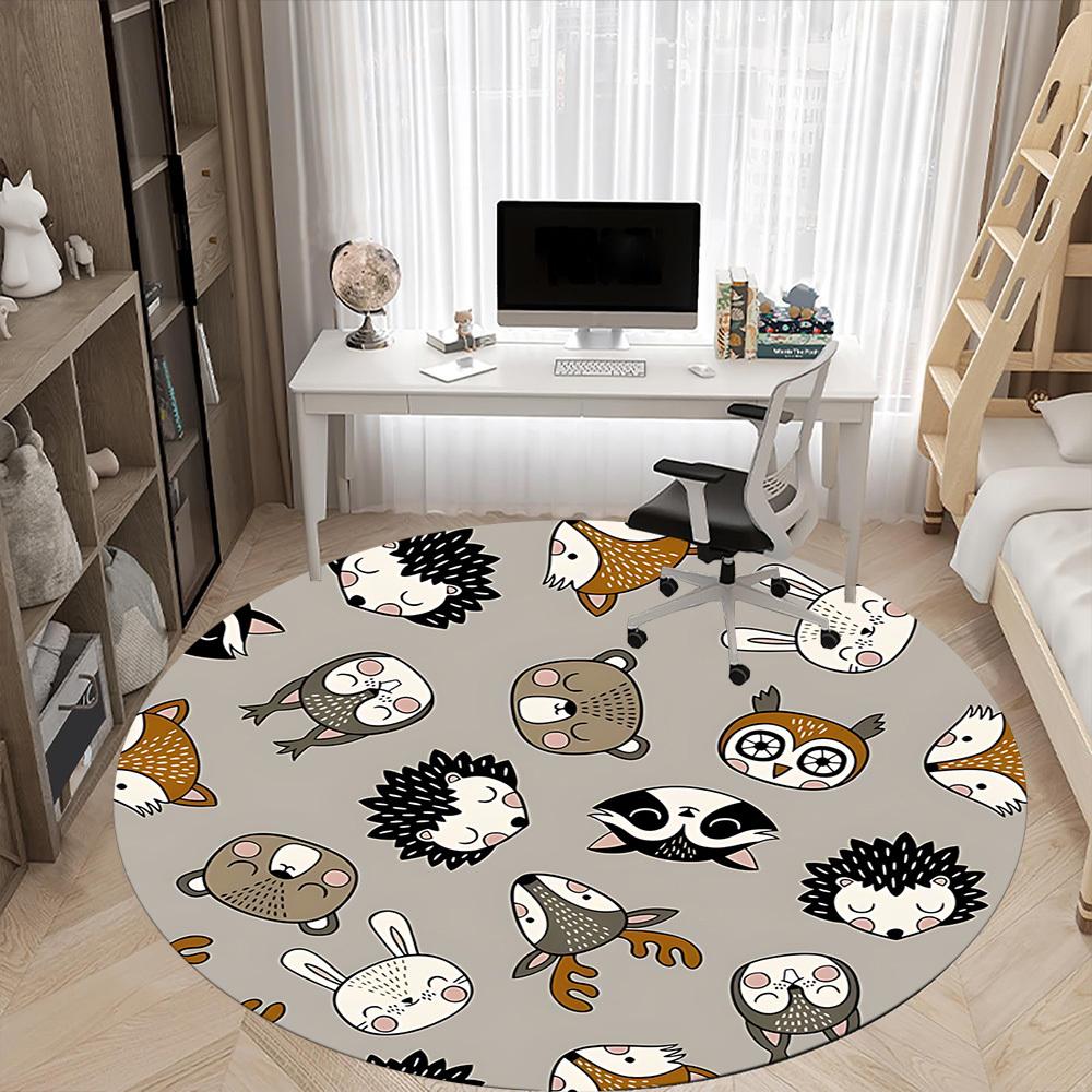 1pc woodland animals Office Round Area Rug, Under Office Chairs Bedroom Living Room Home Decor, Room Deco