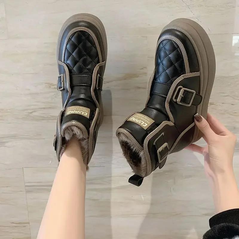 Fashion Plus Warm Ladies Snow Boots Elegant With Medium Heels Female Shoes Padded Boot Furry Trend 2024 Spring Autumn Protective Fashion