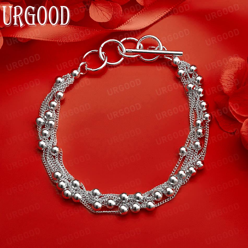 

925 Sterling Silver Fashion Jewelry Multi-Chain Grape Bead Bracelet 20CM