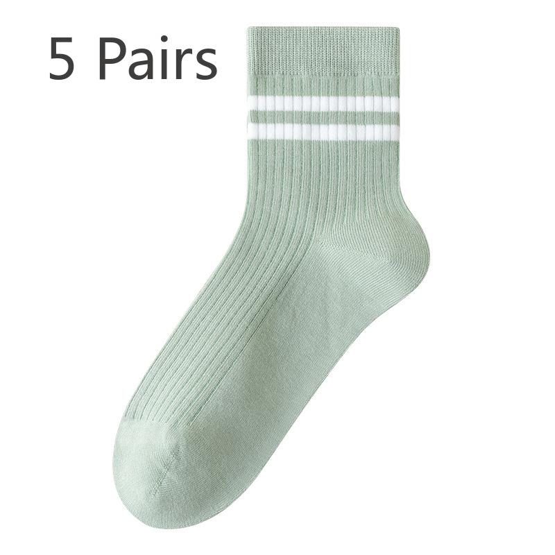5 Perechi de Șosete Dama de Primăvară și Toamnă Antibacteriene din Bumbac Pur Fără Cusături cu Bare Paralele Medii