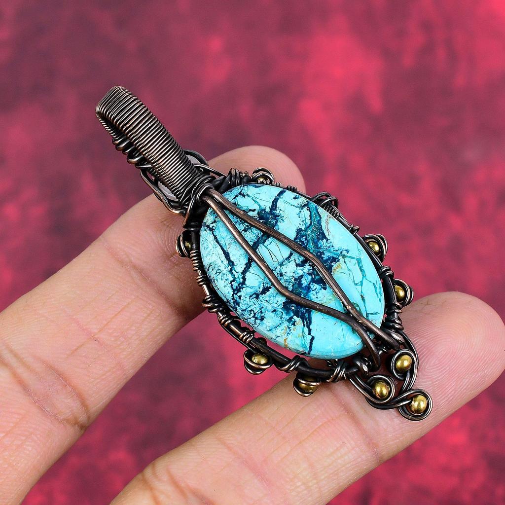 Tree of Life Chrysocolla Pendant Copper Wire Wrapped Jewelry Rainbow Moonstone Gemstone Pendant Gifts for Wife Handmade Copper Wire Pendant
