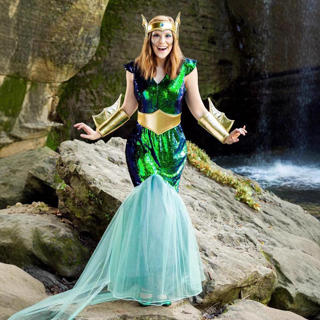 Neptune Pharaoh Queen Halloween Costume for Adult Men & Women - Role-Playing Performance Attire
