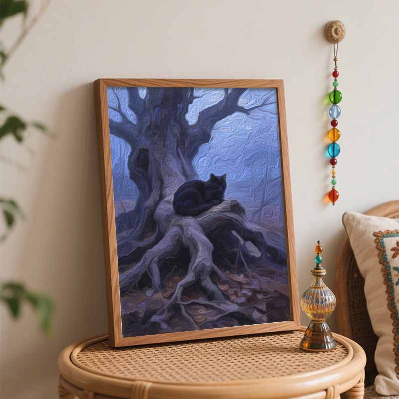 Halloween Digital Oil Painting Black Cat On Tree Coloring Painting Hand Painting Home Decoration