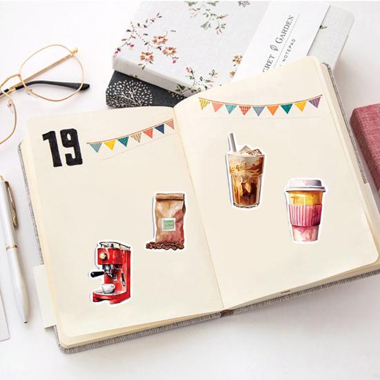 50Pcs/Set Coffee Lovers Sticker Self-adhesive Waterproof PVC DIY Phone Cover Cup Luggage Skateboard Laptop Scrapbook Graffiti Decal Kit