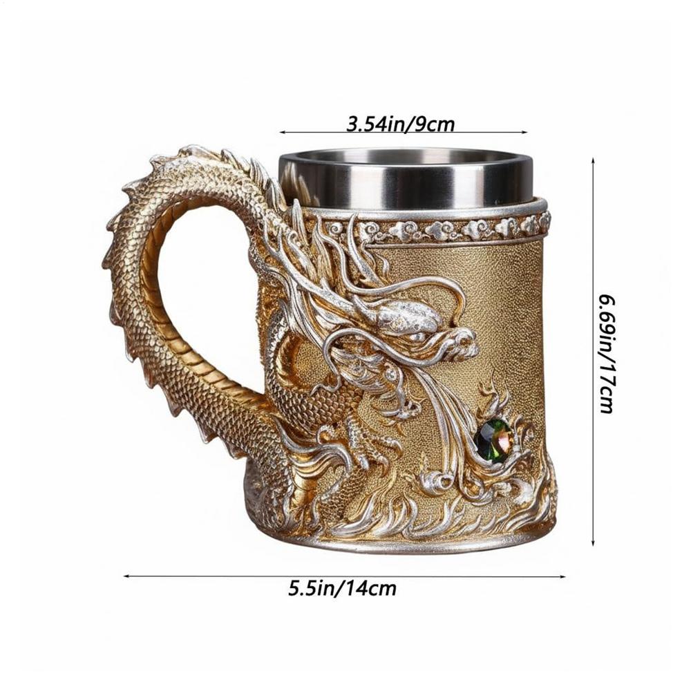 

Dragon Cup Embossed Chinese Metal Drinkware Fun Coffee Mugs Tea Cup Table Decor for Hot Cold Tea Milk Water Juice Beverage Desk Standard золотий