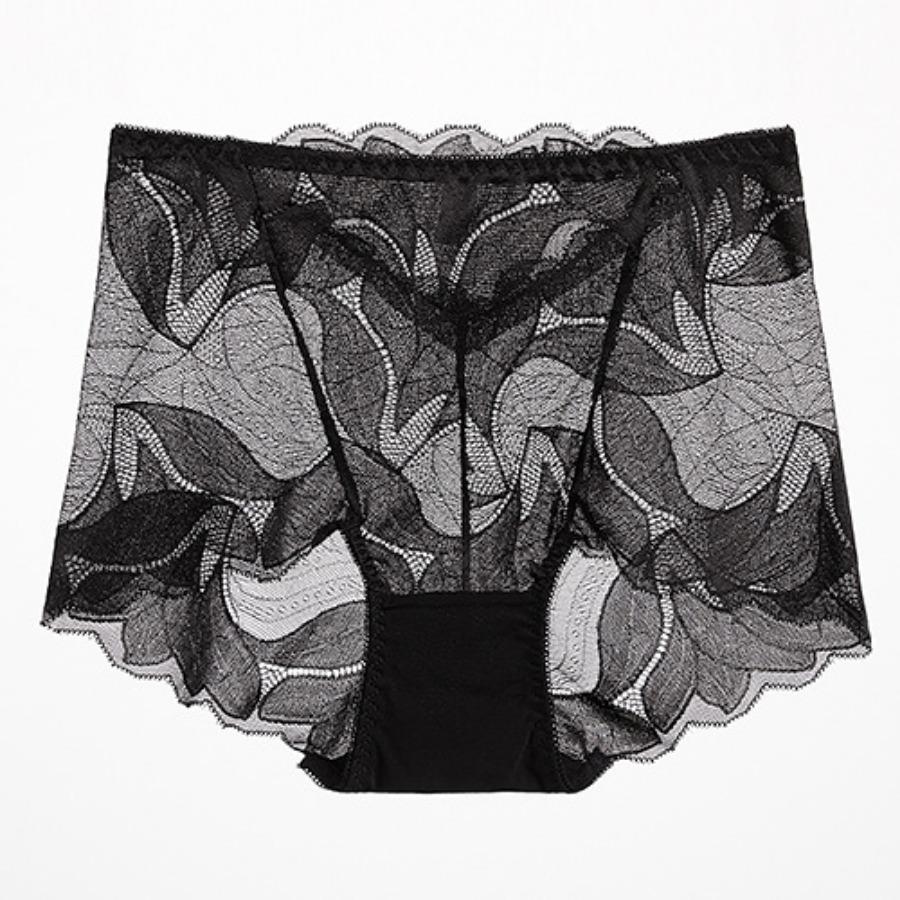 Sexy krajkové bezešvé kalhotky pro ženy s vysokým pasem dutá průhledná síťovina velké spodní prádlo pohodlné antibakteriální kalhotky