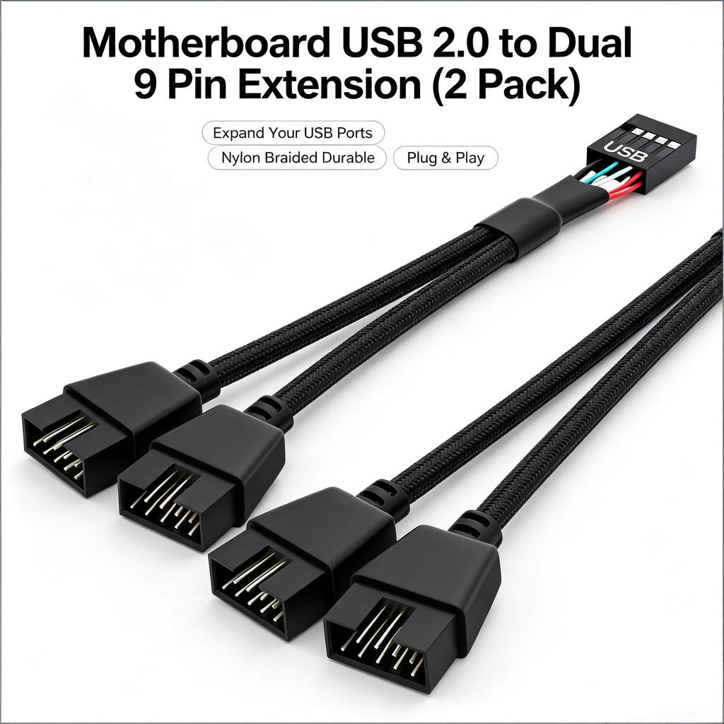 2 Pack Motherboard USB 2.0 To Dual 9 Pin Extension USB Header Splitter for Internal Computer Motherboard