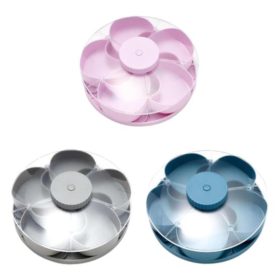 Divided Spin Serving Tray for Snack Dips Party Appetizers Rotating Snack Box Container with Lid Flower Shape Multi-Compartment Susan Organizer for