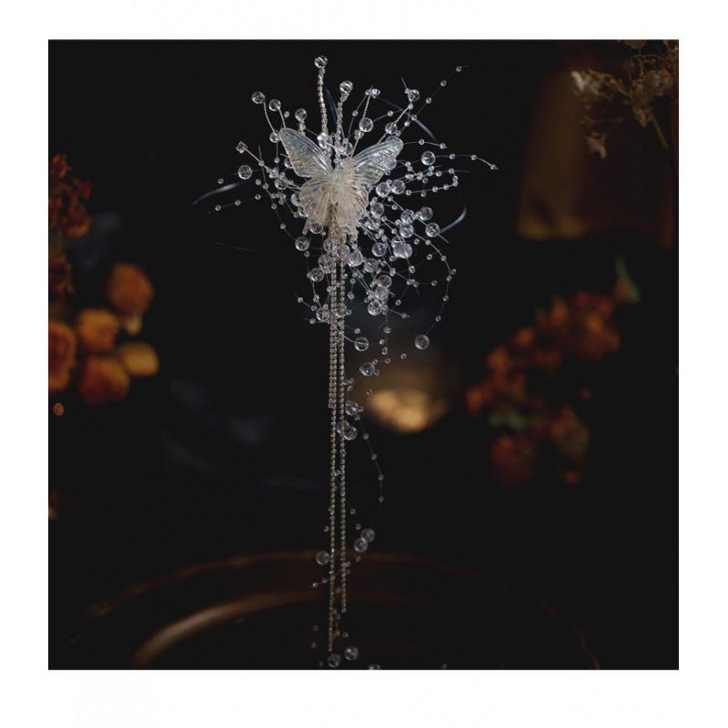 New Butterfly Tassel Pearl Hairpin Princess Bridal Wedding Headgear Semisen Crystal Hair Accessories