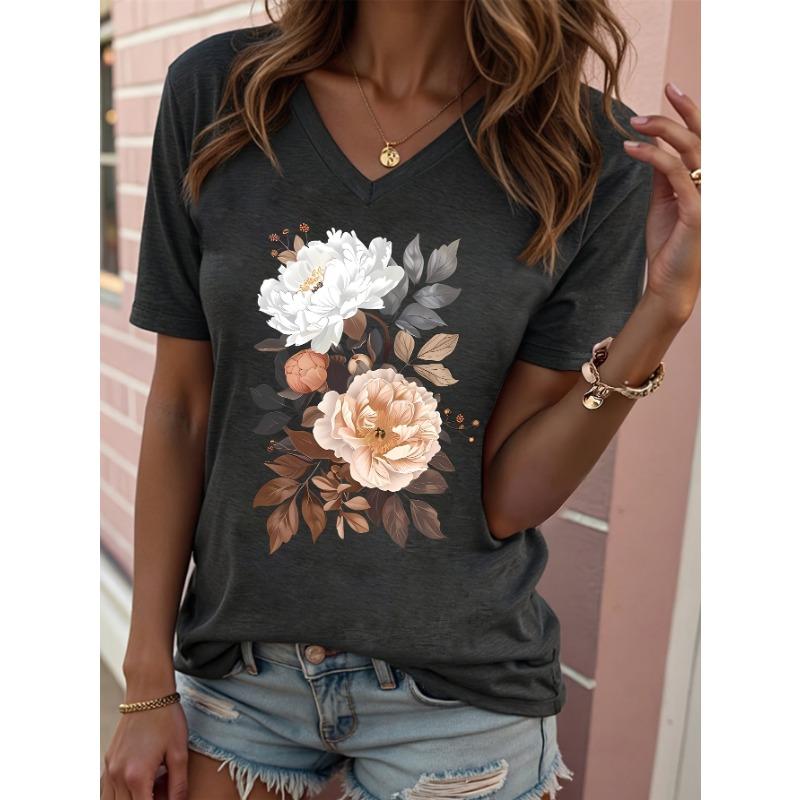 T-Shirt für Damen Sommer Lässig Elegant V-Ausschnitt Kurzarm Einfaches Schmetterling Farbverlauf Muster Oberteil Locker Lässig Damen T-Shirt