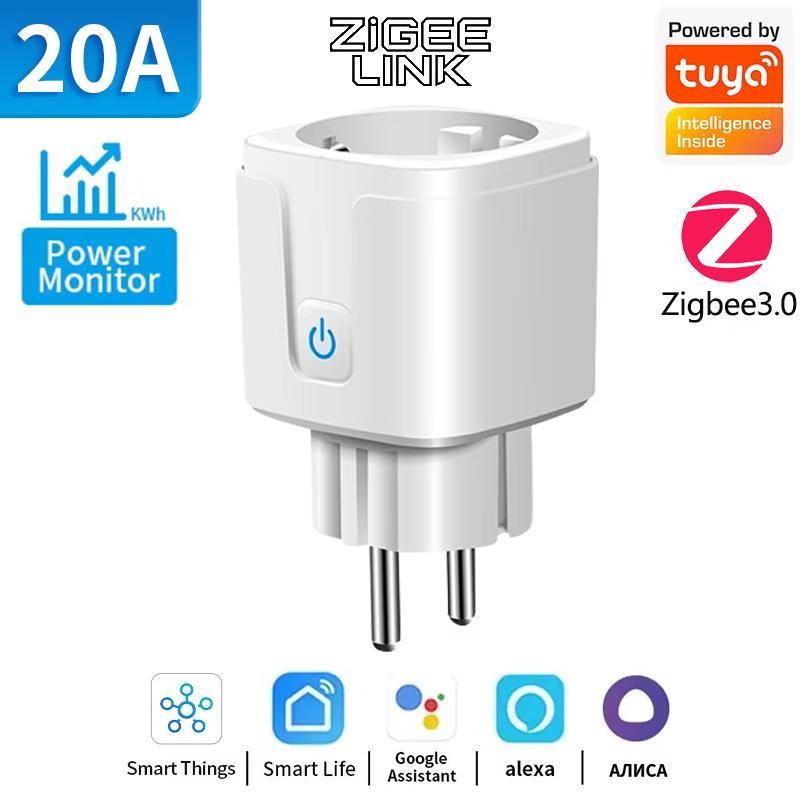Tuya WiFi/ZigBee Smart Plug EU 16A/20A Hochlast-Steckdose mit Stromüberwachung, Timer, Fernbedienung, Sprachsteuerung für Wasserkocher, Klimaanlage, Haushaltsgeräte