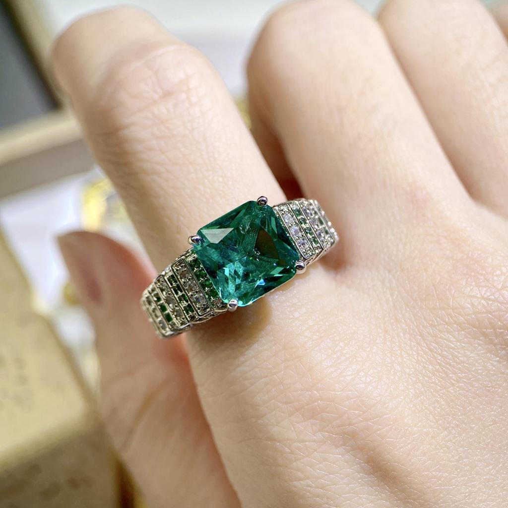 Paraiba Tower Ring with Green Zircon and High Carbon Diamond Accent