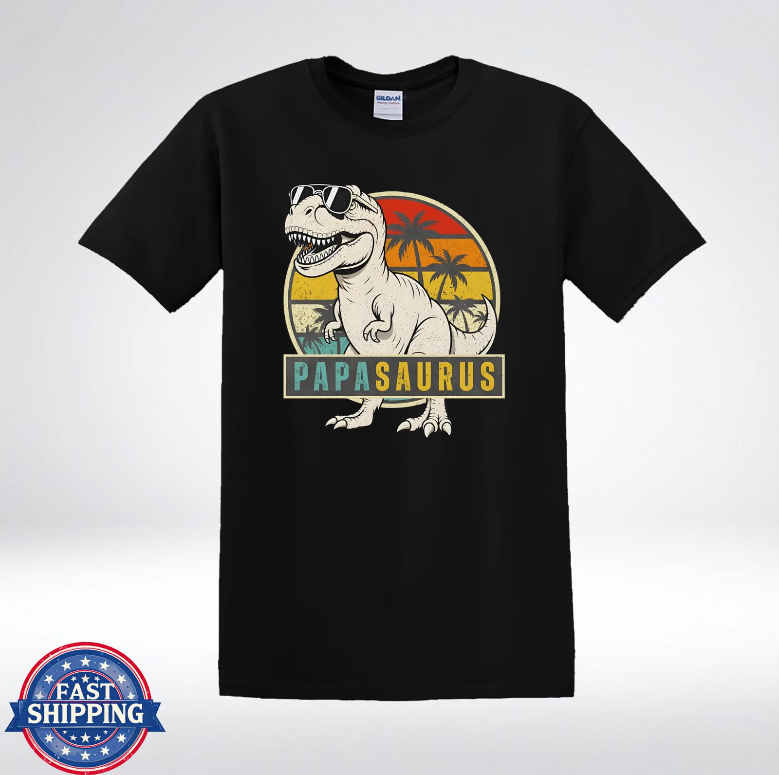 Papasaurus Funny Dinosaur Dad Retro Sunset Graphic T-Shirt XXXXL