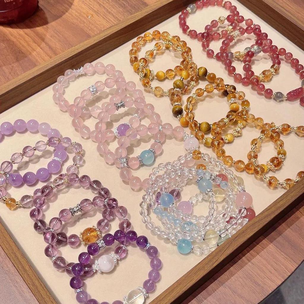 Natural Crystal Beaded Bracelet: Yellow & White Retro Wenwan Style, Light Luxury, High-End Jewelry