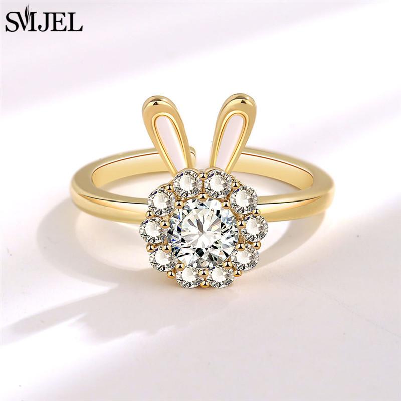 Romantic Cherry Blossom Anxiety Fidget Spinner Rings for Women Cute Rabbit Butterfly Beads Rotate Relaxing Ring Party Jewelry