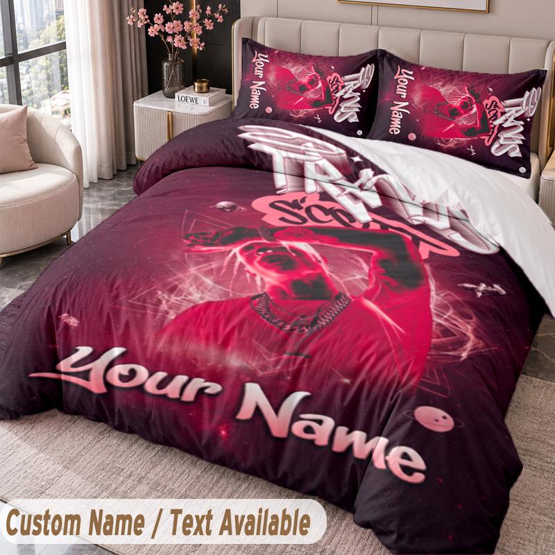 Custom Name Text 3Pcs Bedding Set Travis Scott Duvet Cover And Two Pillowcases
