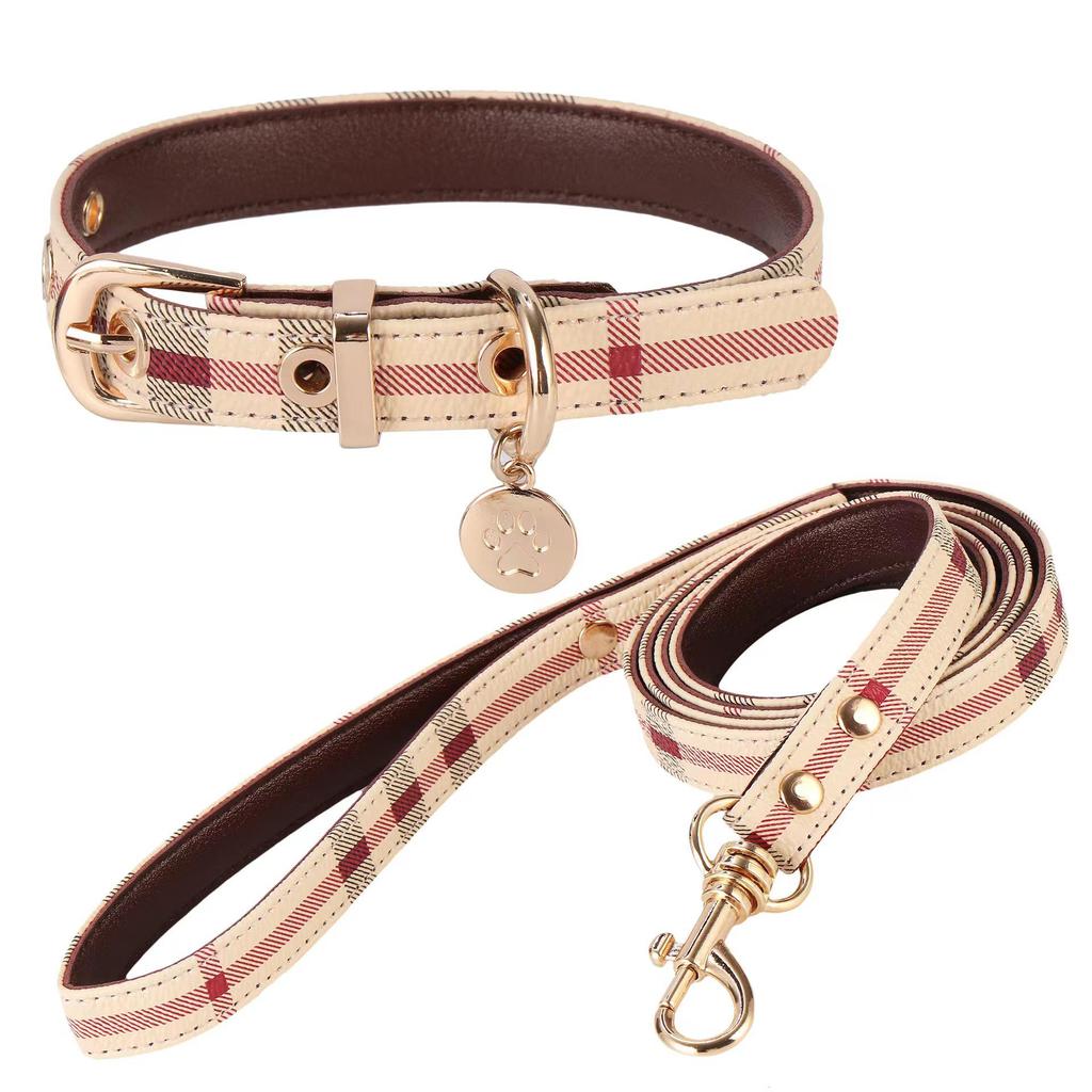 Vintage Floral Leather Pet Collar & Leash Set for Dogs and Cats