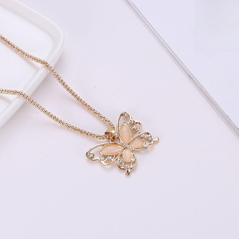 Korean Creative Cat's Eye Butterfly Necklace - Elegant & Versatile Sweater Chain