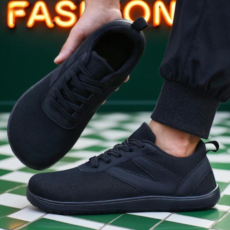 New Men's Wide Toe Shoe Barefoot Casual Wide Sneakers Last Fashionable Canvas Flat Board Shoes Breathable Mesh Men's Flat Shoes