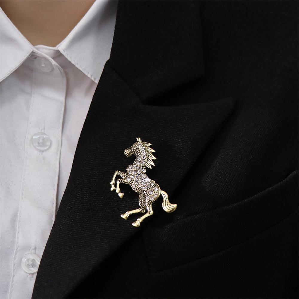 Luxury Zodiac Animal Lapel Pins Classic Metal Badge Pin Vintage Rhinestone Horse Brooches  Friends