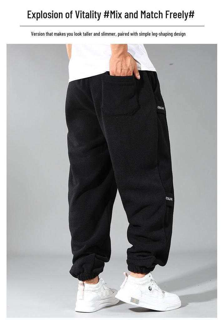 Men's Plus Size Double-Sided Fleece Sherpa Sweatpants, Thickened, Loose Fit, Cuffed, for Autumn/Winter