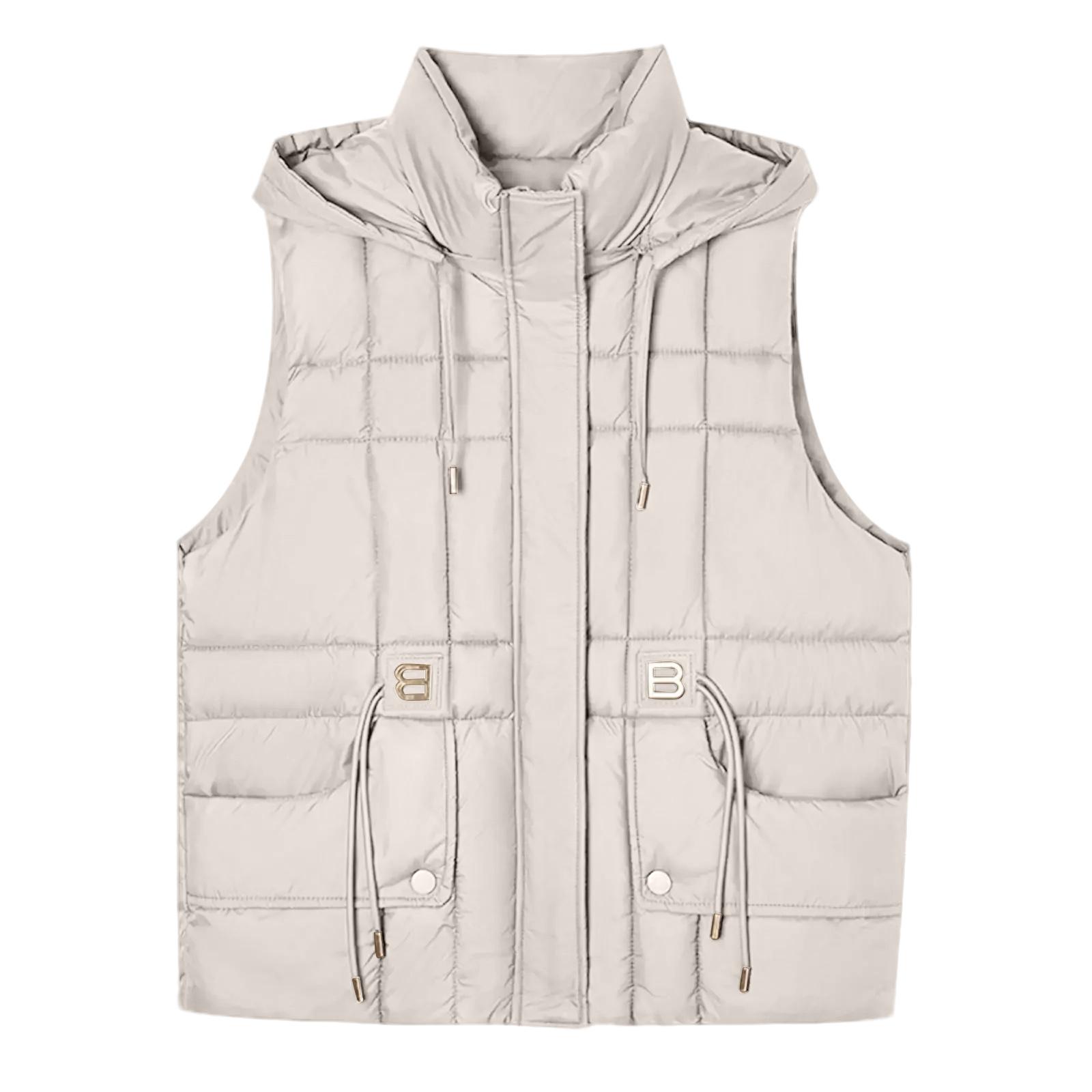 

Women s Solid Color Zipper Fashion Pockets Stand-Up Collar Vest Top Coat L хаки