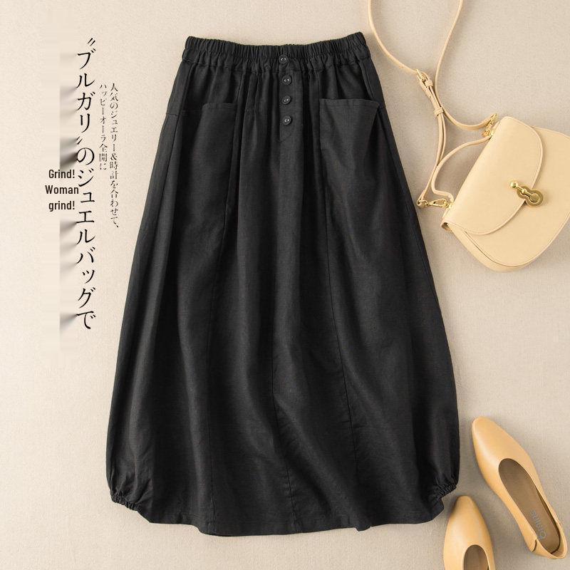 Plus Size Women's Retro High Waist A-Line Midi Skirt - Imitation Linen, Summer Slimming Style