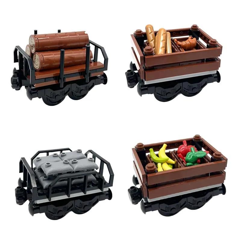 MOC Block Train Track Package City Series Train Rail Transport Cars Can Be Connected