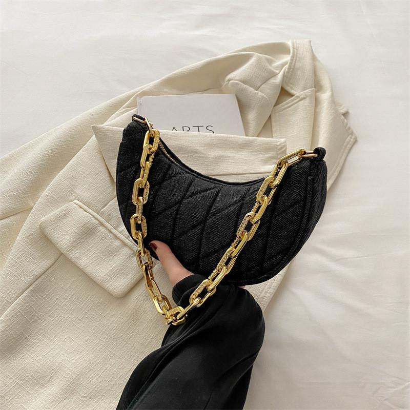 

Elegant Crescent Canvas Shoulder Bag For Women Trendy Street Style In Black чёрный