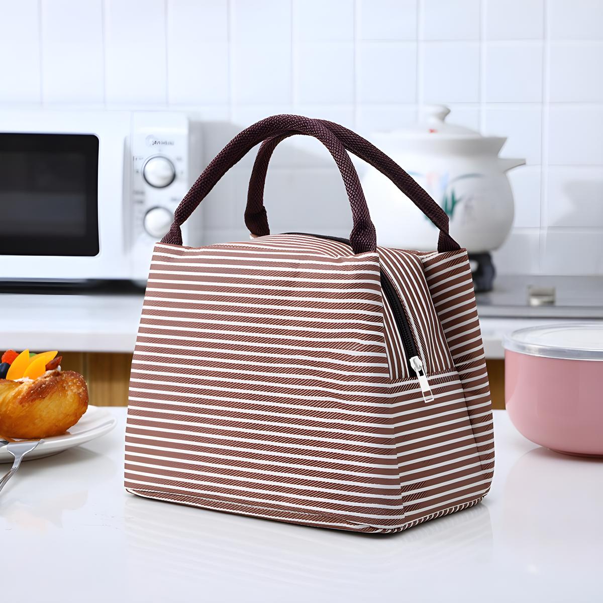

stripe Lunch Bag Cooler Foldable Lunch Tote Bag, Reusable Lunch Holder Insulated Container Picnic Bag for Men Women