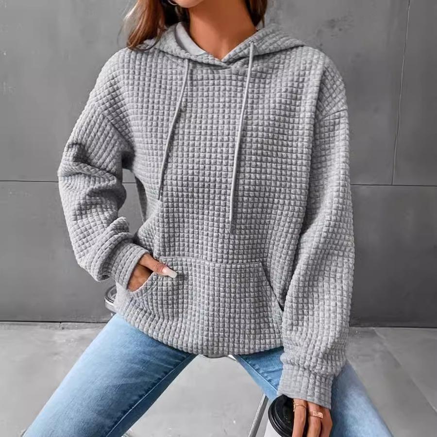 Fall Winter Women's Clothing New Small Check Pocket Long Sleeve Solid Color Top Sweatshirt for Women