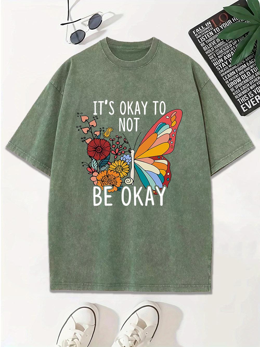 

ItS Okay To Not Be Okay Prints Washed TShirt Women Cotton Oversize Tops Street Distressed ONeck T Shirt Summer Womans Clothes S