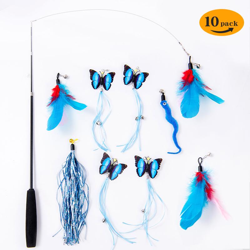 Feather & Bell Cat Teaser Wand Set with Butterfly and Caterpillar Toys