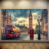 2D-Banner 1 Stück Londoner Straßenszene - Doppeldeckerbus und rote Telefonzelle geeignet für Geburtstage Festivals Partys