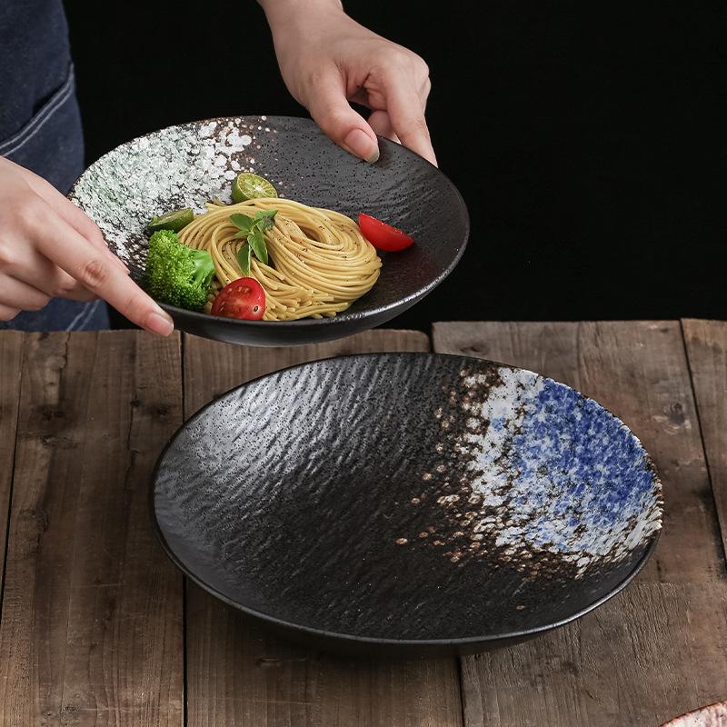 Japanese Sashimi Salad Deep Plate Western Main Course Side Shallow Bowl Household Rock Black Ceramic Tableware