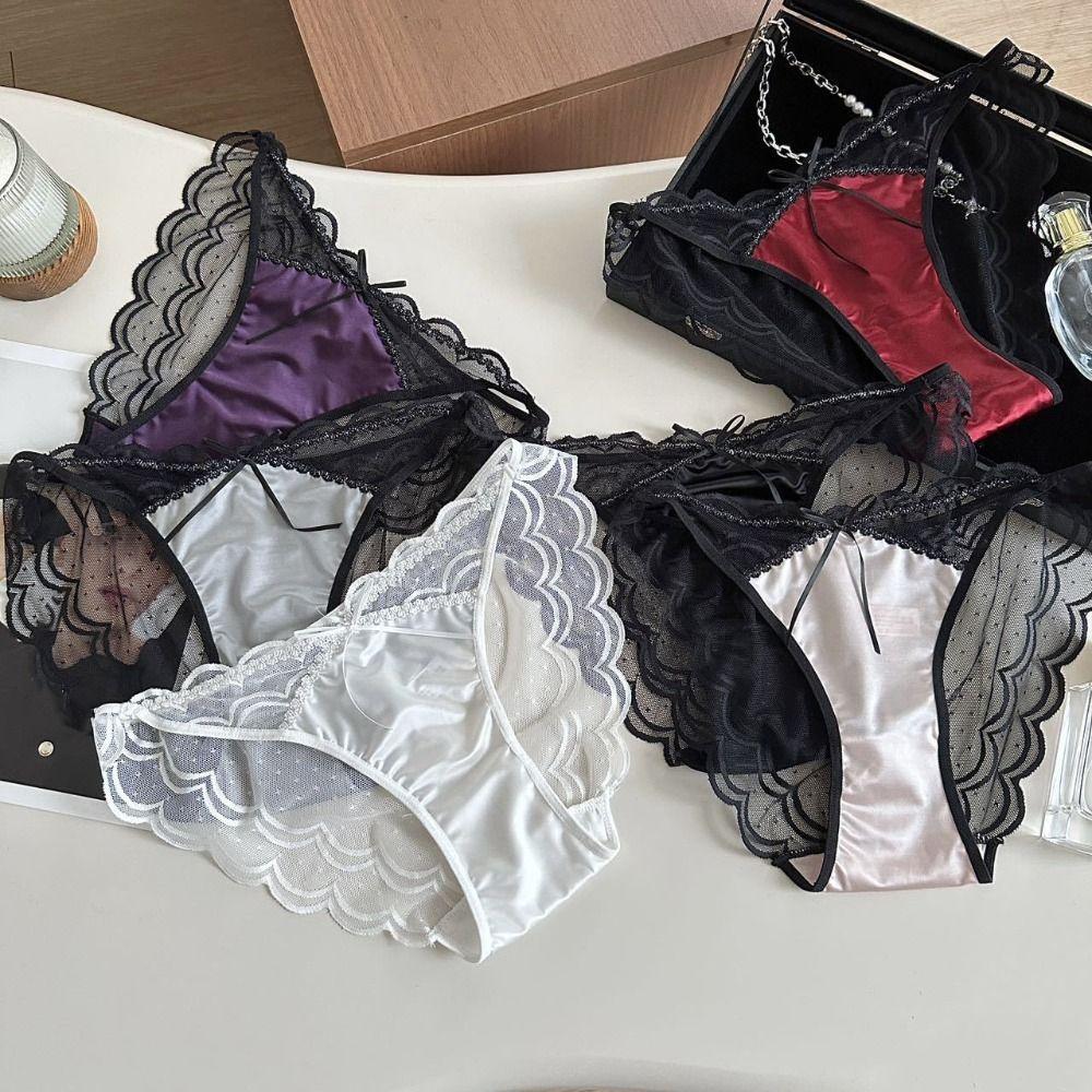 Low Waist Seamless Lace Briefs Transparent Women's Mesh Underpants Lace Flower Panties  Intimates