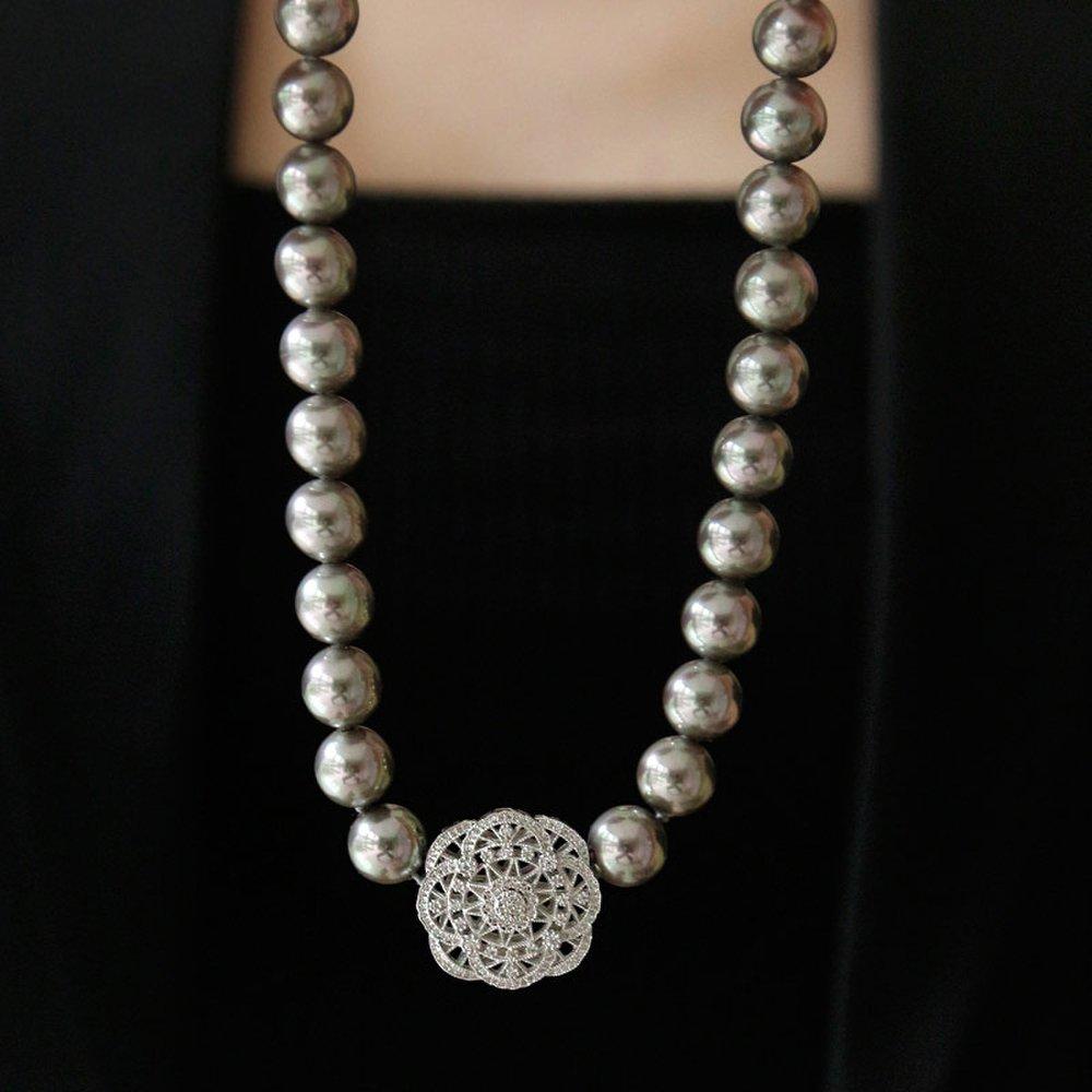 Bydaisy Rose Cubic Pendant Black Pearl Necklace Bn0469