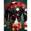 Men Button‑up Long Sleeve Shirt Festive Christmas‑snow‑village Art Motif Turn‑down Collar Year‑end Theme‑party Gathering Outfit