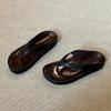 Cowhide Version~ Retro Niche Toe Flip-flops Shoes for Women To Wear Summer Thick-soled Foot-pinching Vacation Cool Slippers