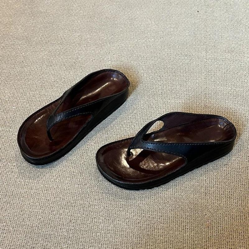 Rindsleder-Version~ retro Nischen Zehentrenner Sandalen Schuhe für Damen zum Tragen Sommer dicke Sohle Fußquetscher Urlaub coole Hausschuhe