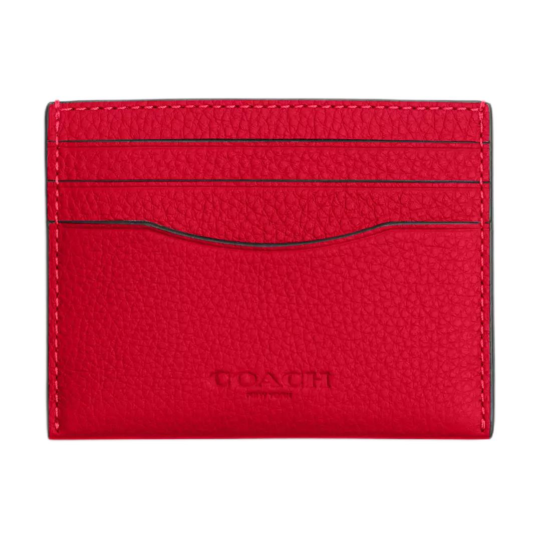 Coach Slim ID 10 Embossed Logo Exquisite Litchi Grain Leather Card Holder Women Card Holder Red CP209-UP7 Red