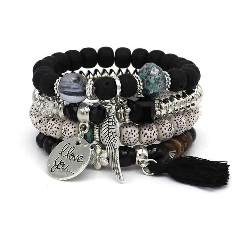 Nepal Multi-Layer Beaded Bracelet Handmade Bracelet Crystal Letter Love Character Jewelry