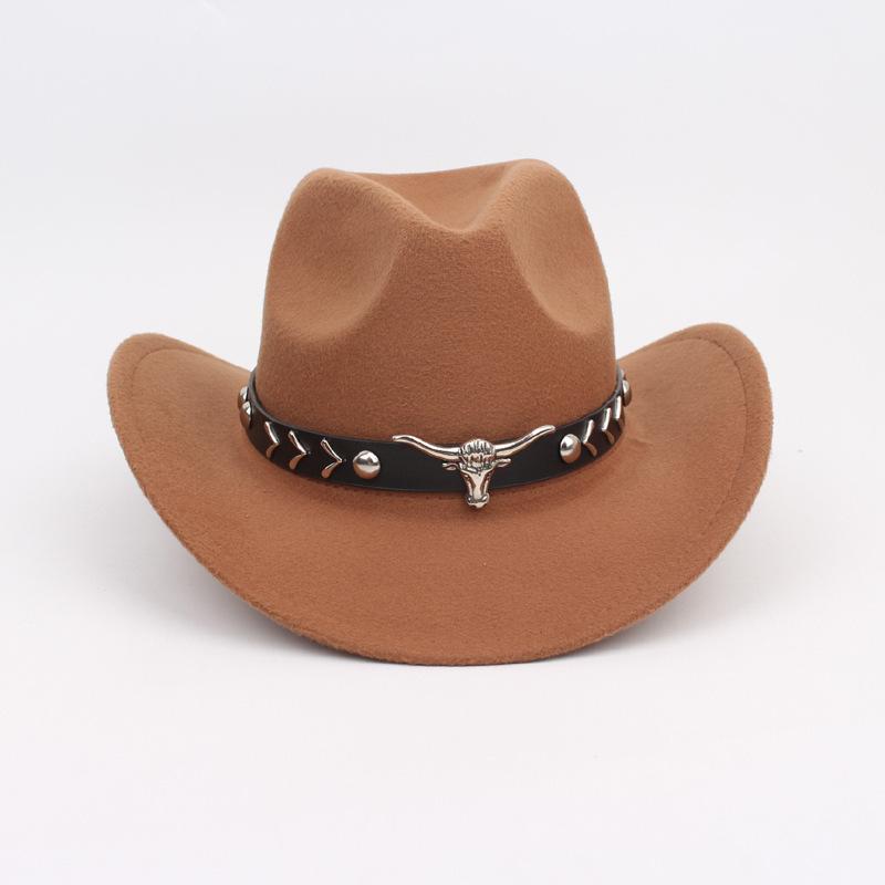 Four Seasons Men's and Women's Wool Cowboy Jazz Felt Hat Bull Head Label Curling Top Hat Water Drop Shading Sunscreen Export Hat
