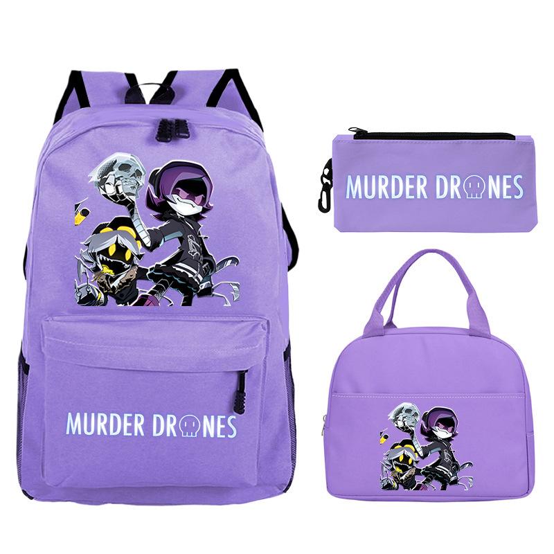 Murder Drones Printed Children's Backpack Pencil Bag Meal Bag Set Large Capacity Student School Bag