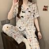 Short-sleeved Trousers, Summer Pajamas, Women's Cardigan, Casual Home Service 2-piece Suit