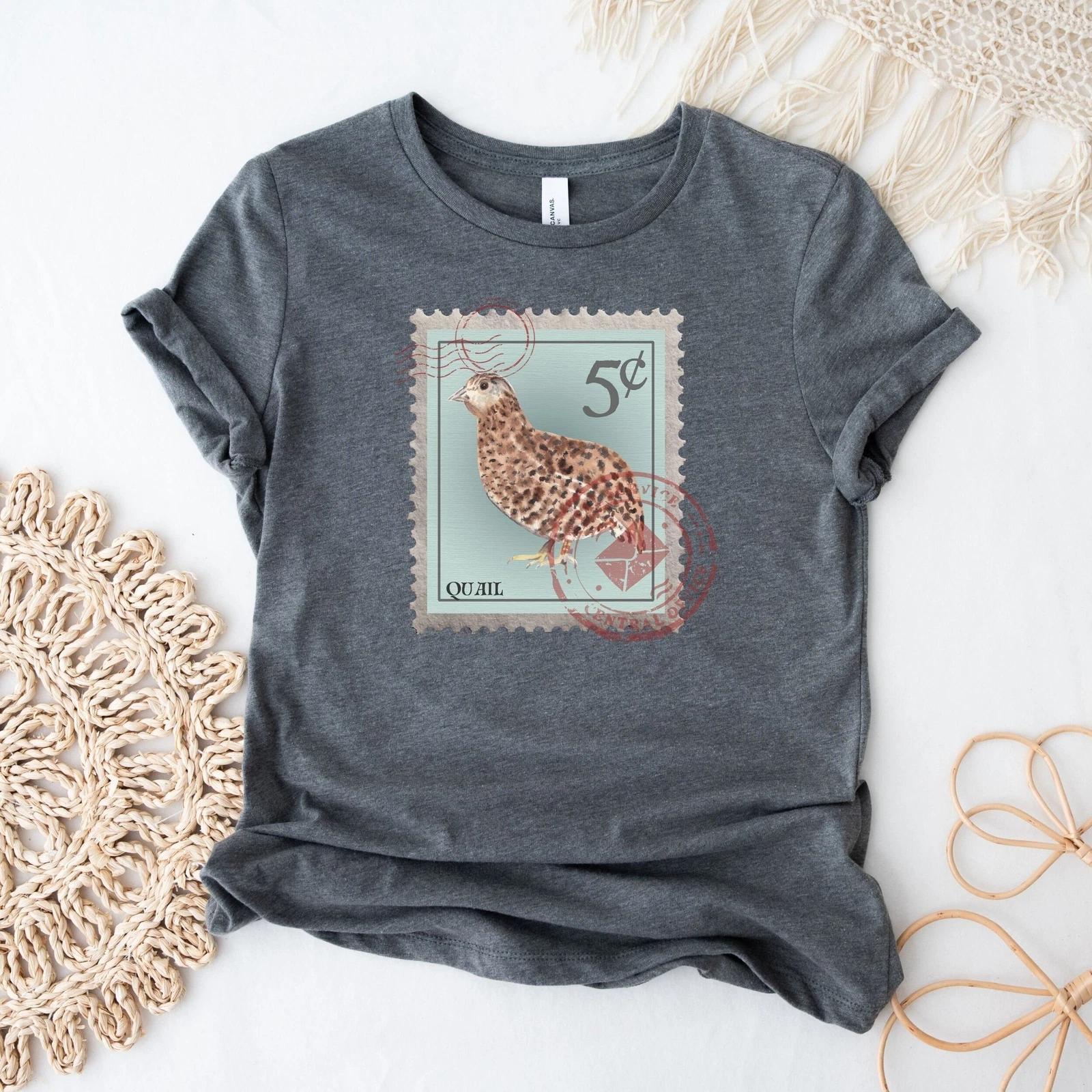 Quail Postage Stamp Bird Shirt M