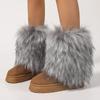 Winter women faux fur snow boots warm short plush lining fluffy fashion furry shoes woman platform suede leather ankle boots