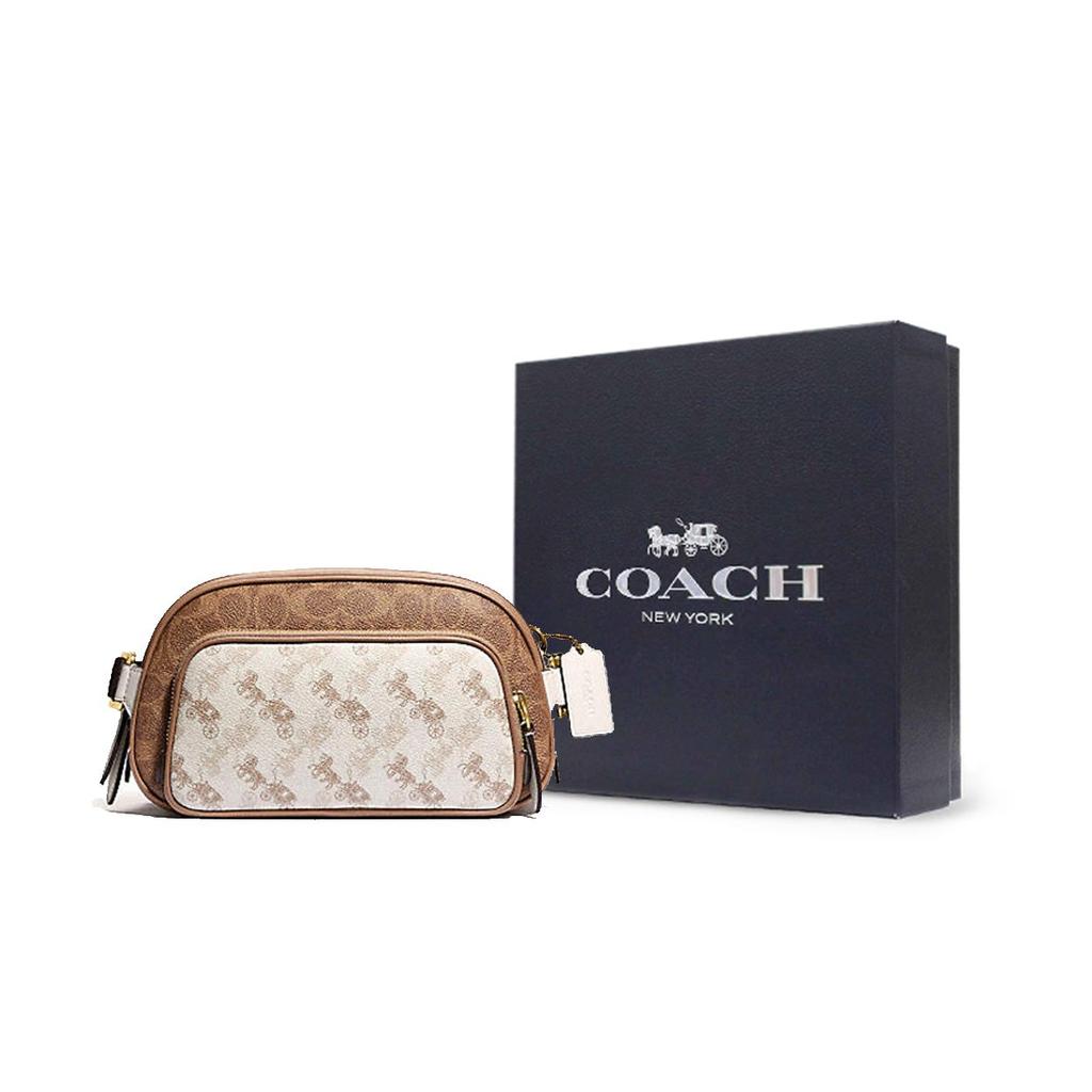 Coach Hitch Belt Monogram Print Layered Canvas With Leather Crossbody Waist Bag Men bags Khaki White C1063-OLSMR